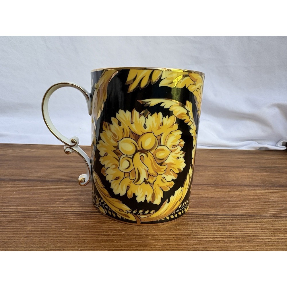 European Bone China Style‎ Black Gold Floral Coffee Tea Mug